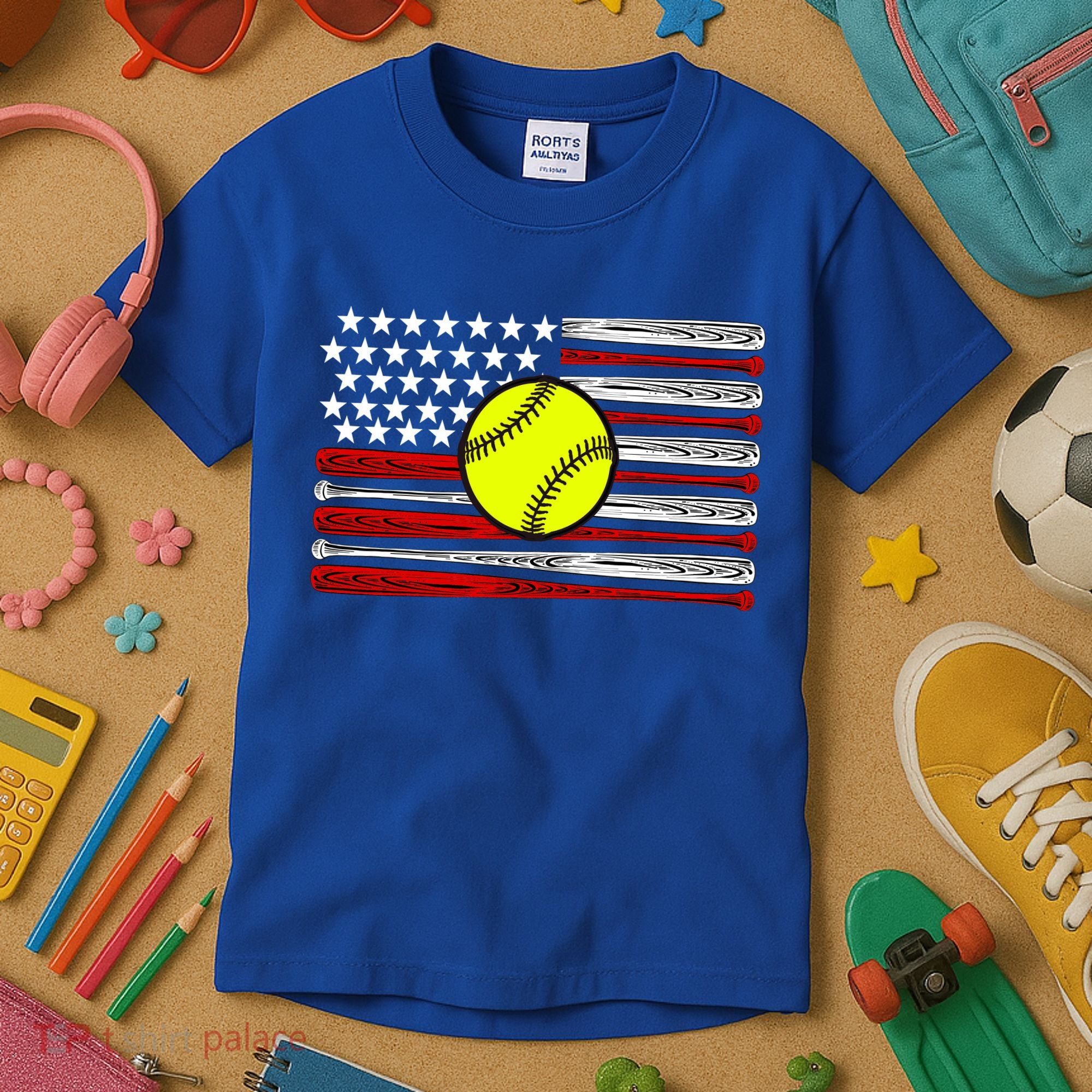 American Softball Flag Kids T-Shirt