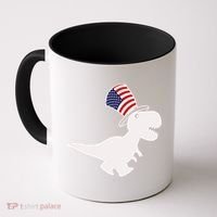 American T-Rex Dinosaur USA Flag Coffee Mug thumb 0