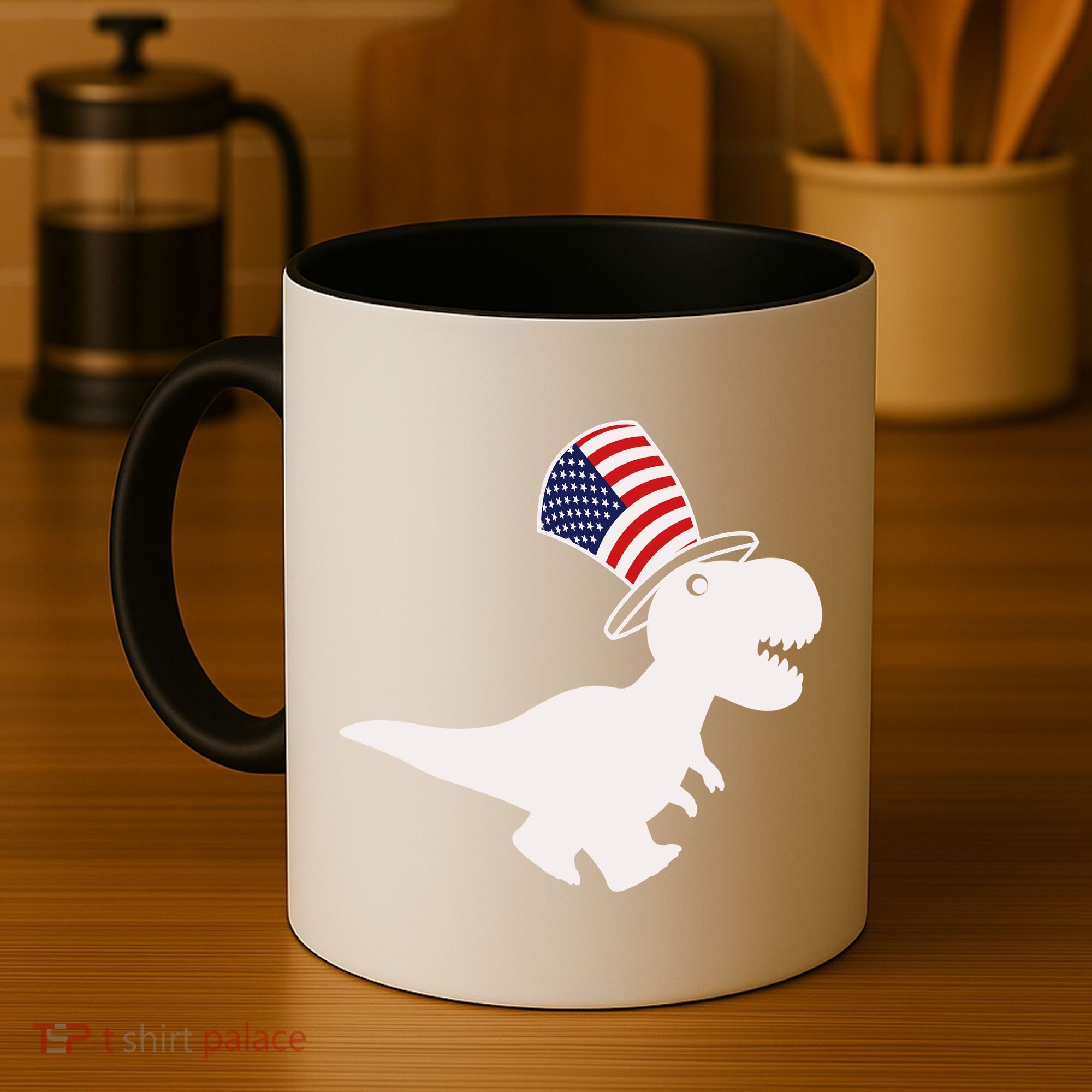 American T-Rex Dinosaur USA Flag Coffee Mug