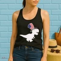 American T-Rex Dinosaur USA Flag Women's Tank Top thumb 2