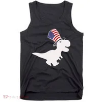 American T-Rex Dinosaur USA Flag Tank Top thumb 0