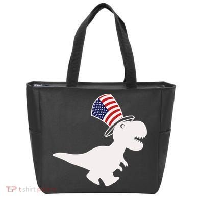 American T-Rex Dinosaur USA Flag Tote Bag