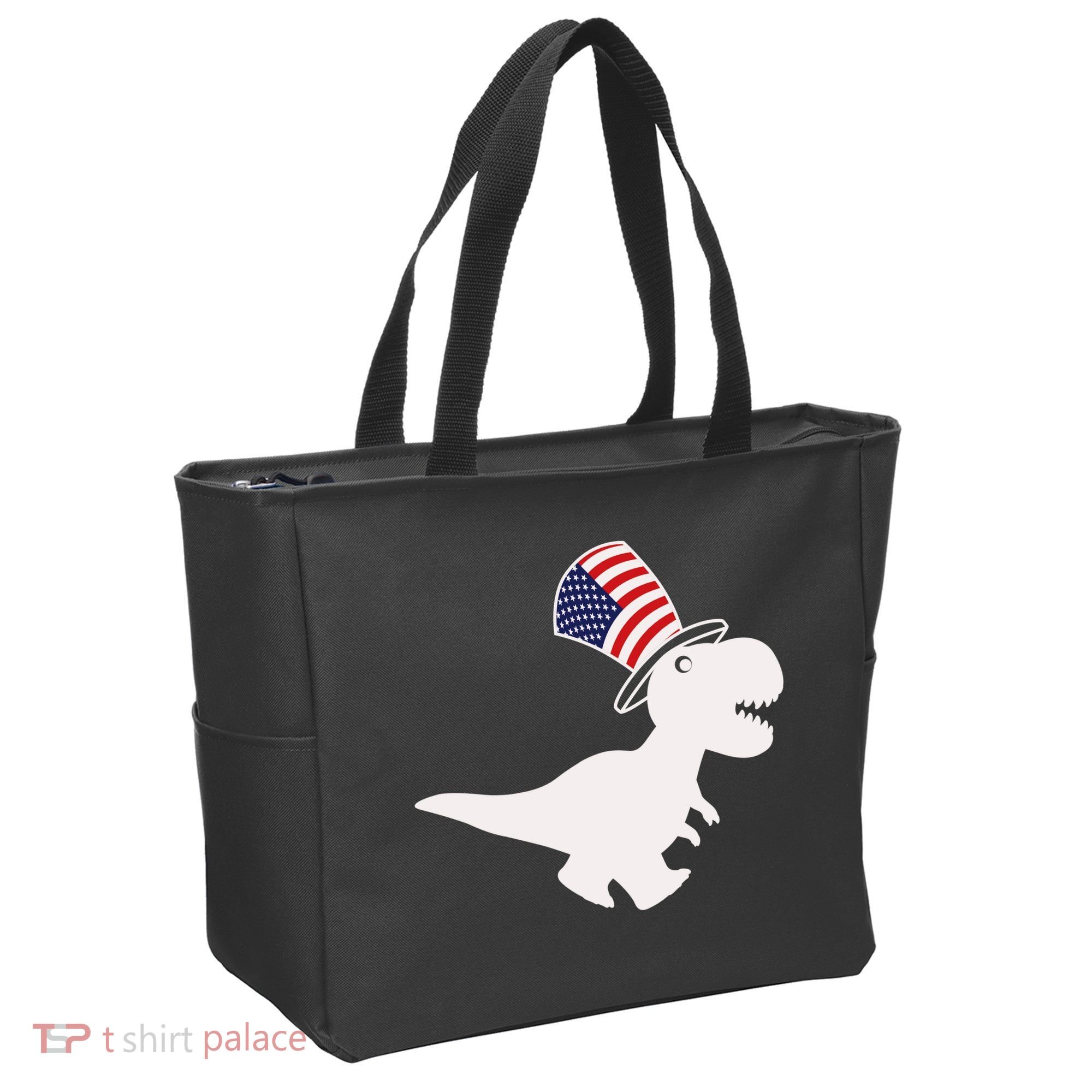 American T-Rex Dinosaur USA Flag Tote Bag