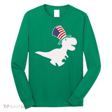 American T-Rex Dinosaur USA Flag Long Sleeve Shirt