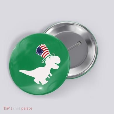 American T-Rex Dinosaur USA Flag Button