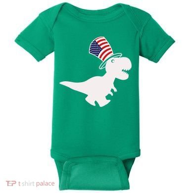 American T-Rex Dinosaur USA Flag Baby Bodysuit