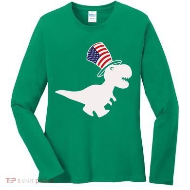 American T-Rex Dinosaur USA Flag Women's Long Sleeve Shirt