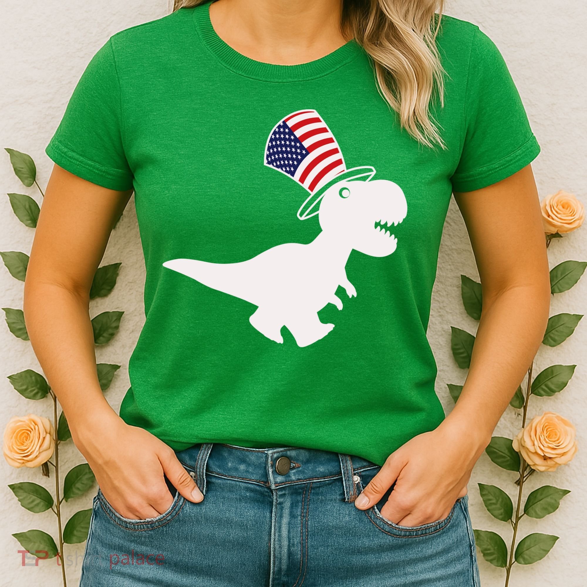 American T-Rex Dinosaur USA Flag Women's T-Shirt