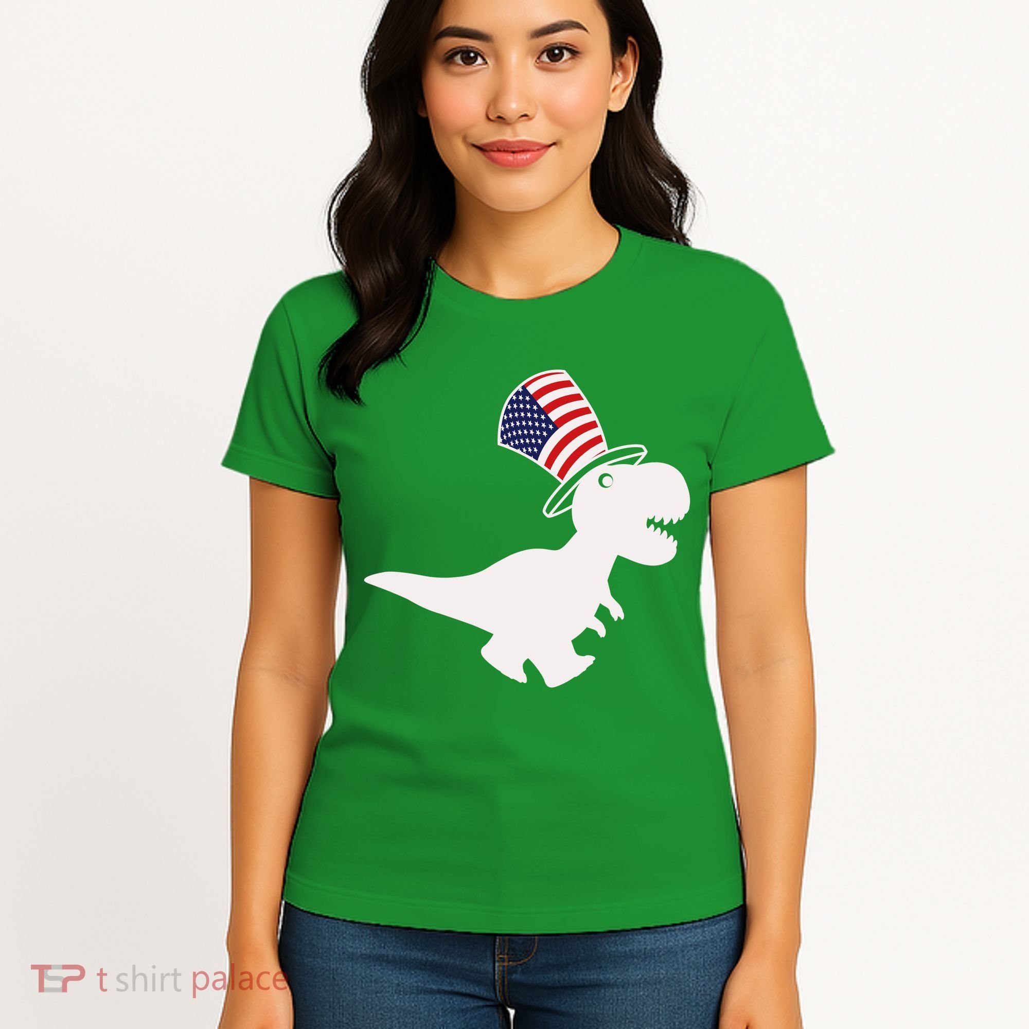American T-Rex Dinosaur USA Flag Women's T-Shirt