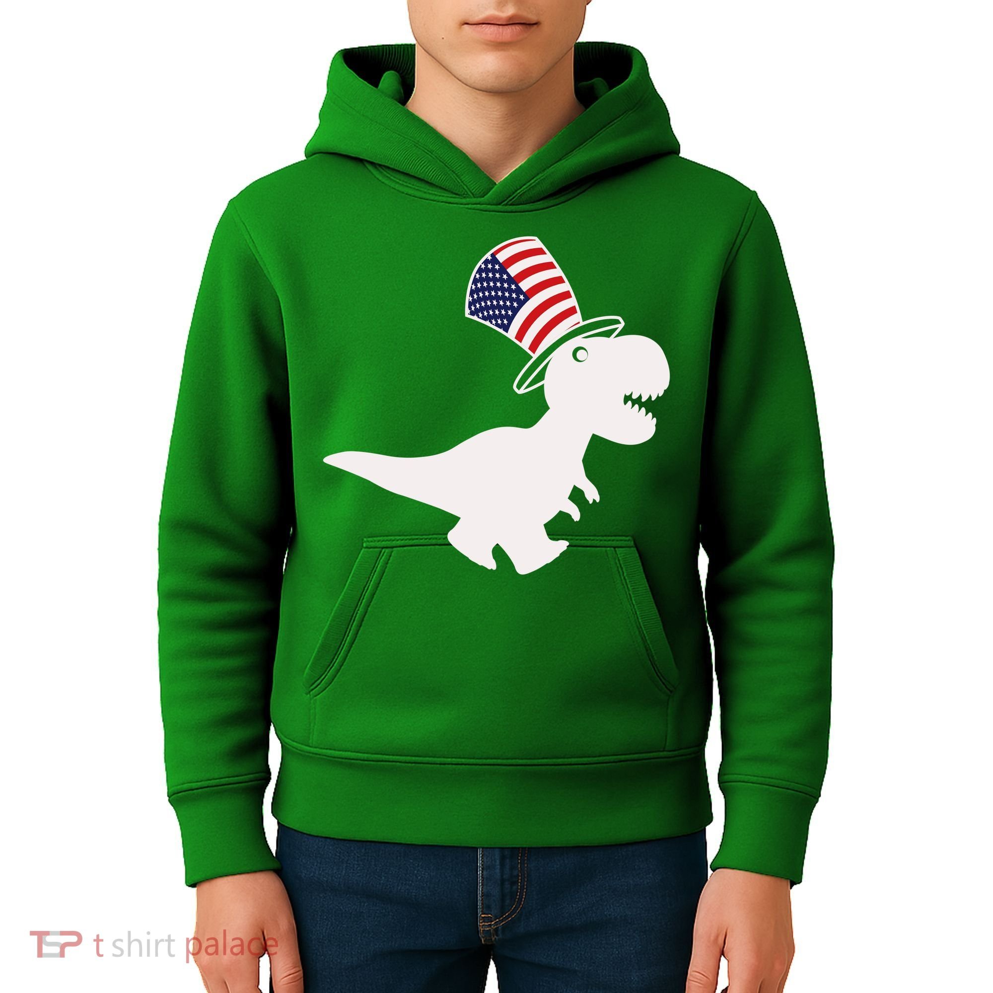 American T-Rex Dinosaur USA Flag Kids Hoodie