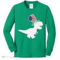 American T-Rex Dinosaur USA Flag Kids Long Sleeve Shirt thumb 0