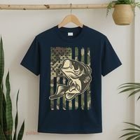 American US Camouflage Flag Bass Fishing T-Shirt thumb 2