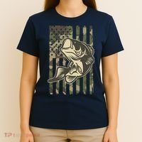 American US Camouflage Flag Bass Fishing T-Shirt thumb 4