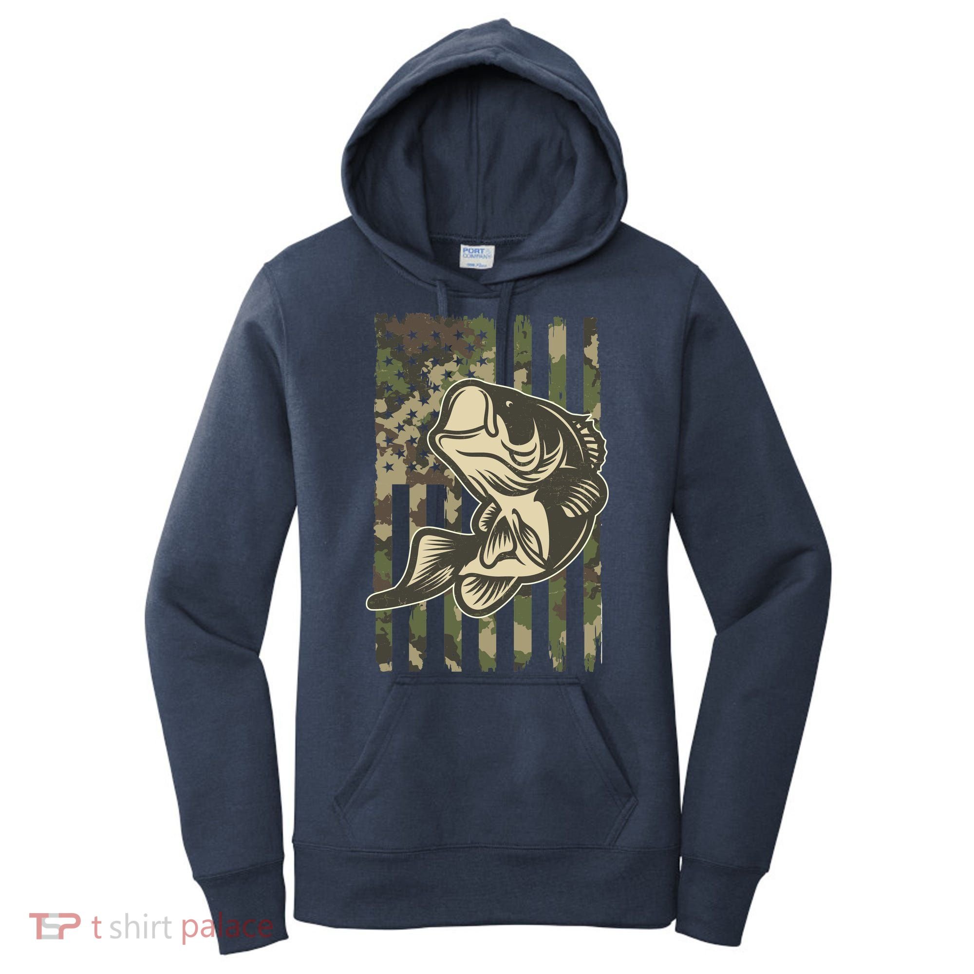 American US Camouflage Flag Bass Fishing Women's Hoodie