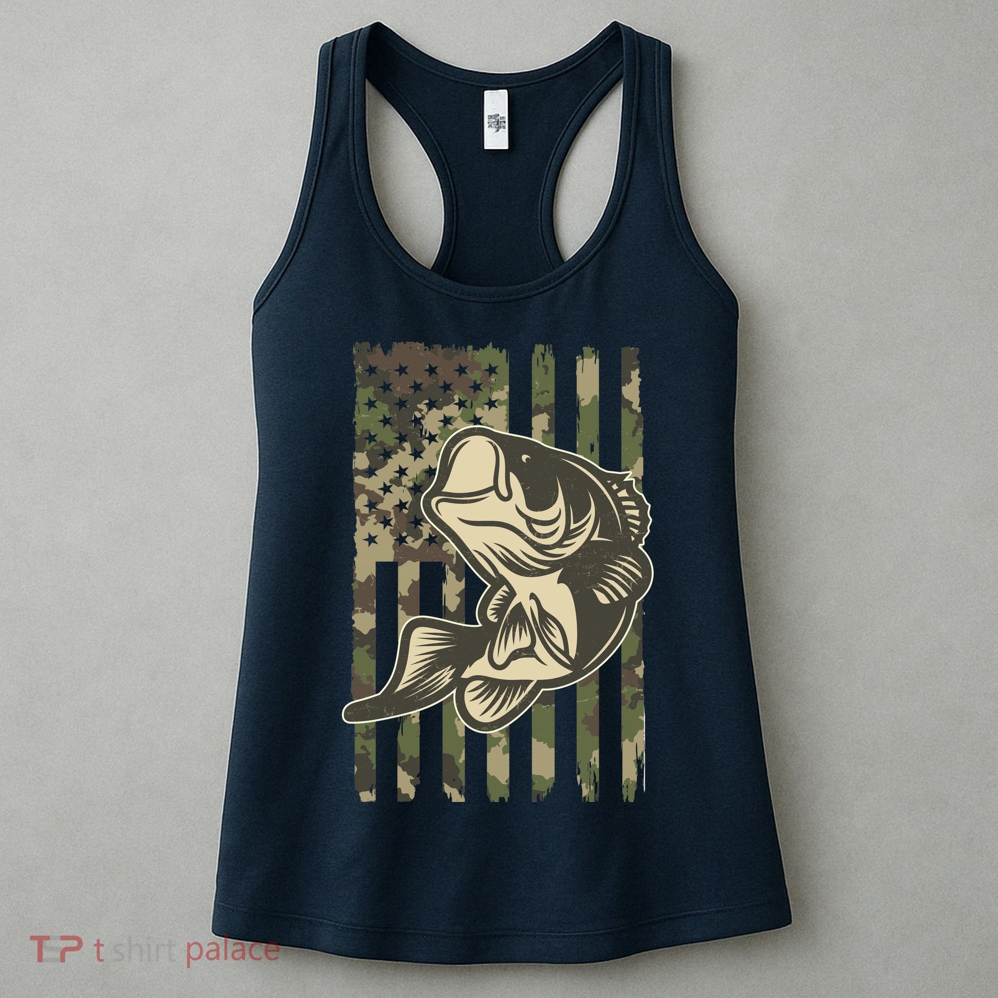 American US Camouflage Flag Bass Fishing Women's Tank Top