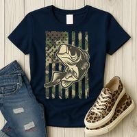 American US Camouflage Flag Bass Fishing Women's T-Shirt thumb 3