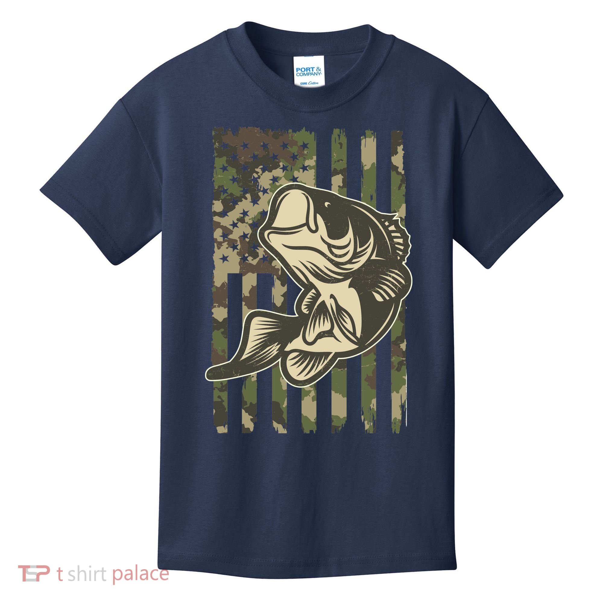American US Camouflage Flag Bass Fishing Kids T-Shirt