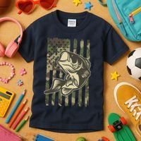 American US Camouflage Flag Bass Fishing Kids T-Shirt thumb 3