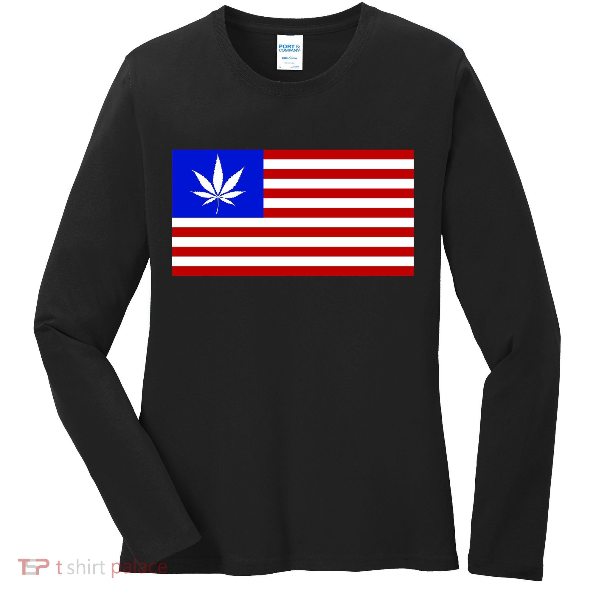 American USA Weed Flag Women's Long Sleeve Shirt