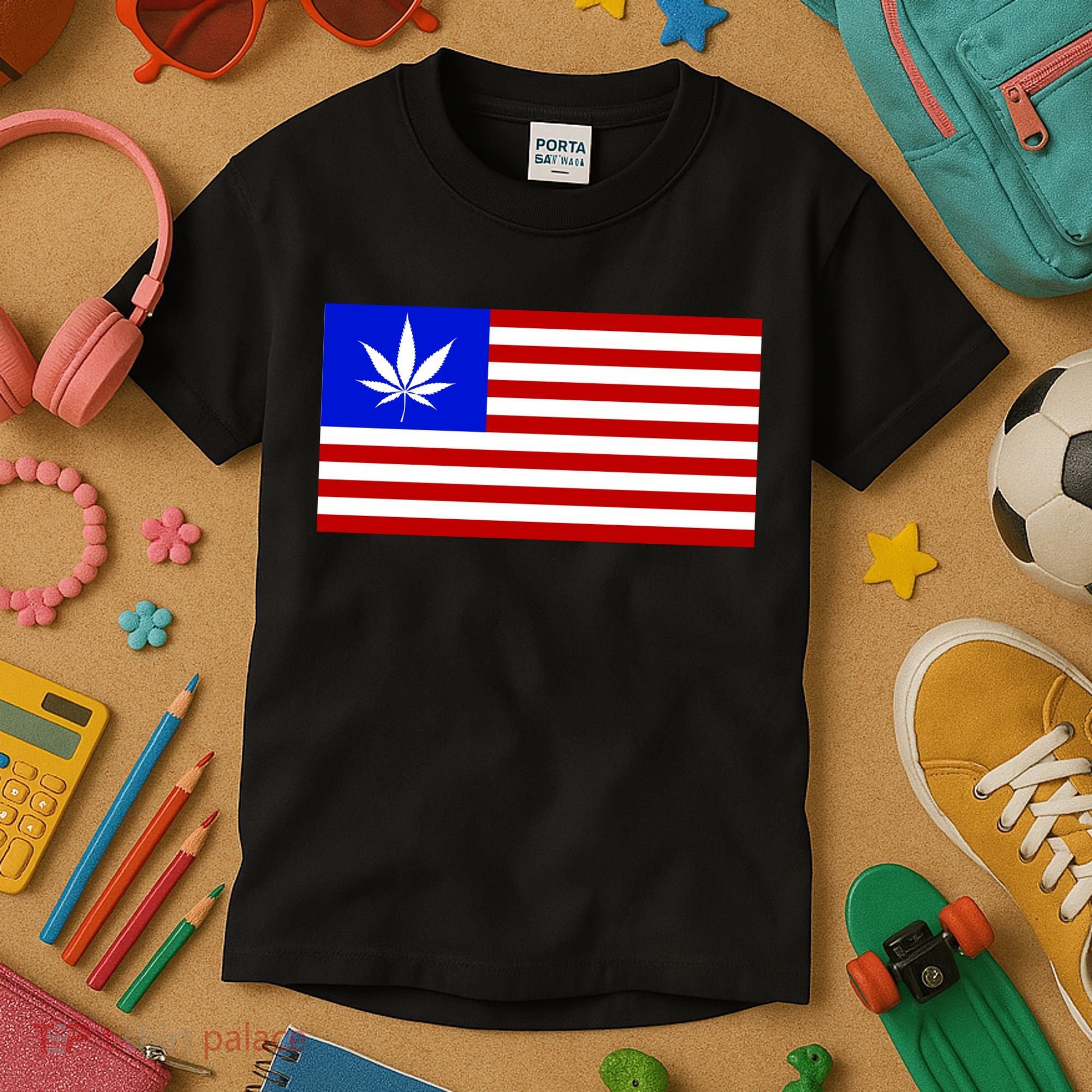 American USA Weed Flag Kids T-Shirt