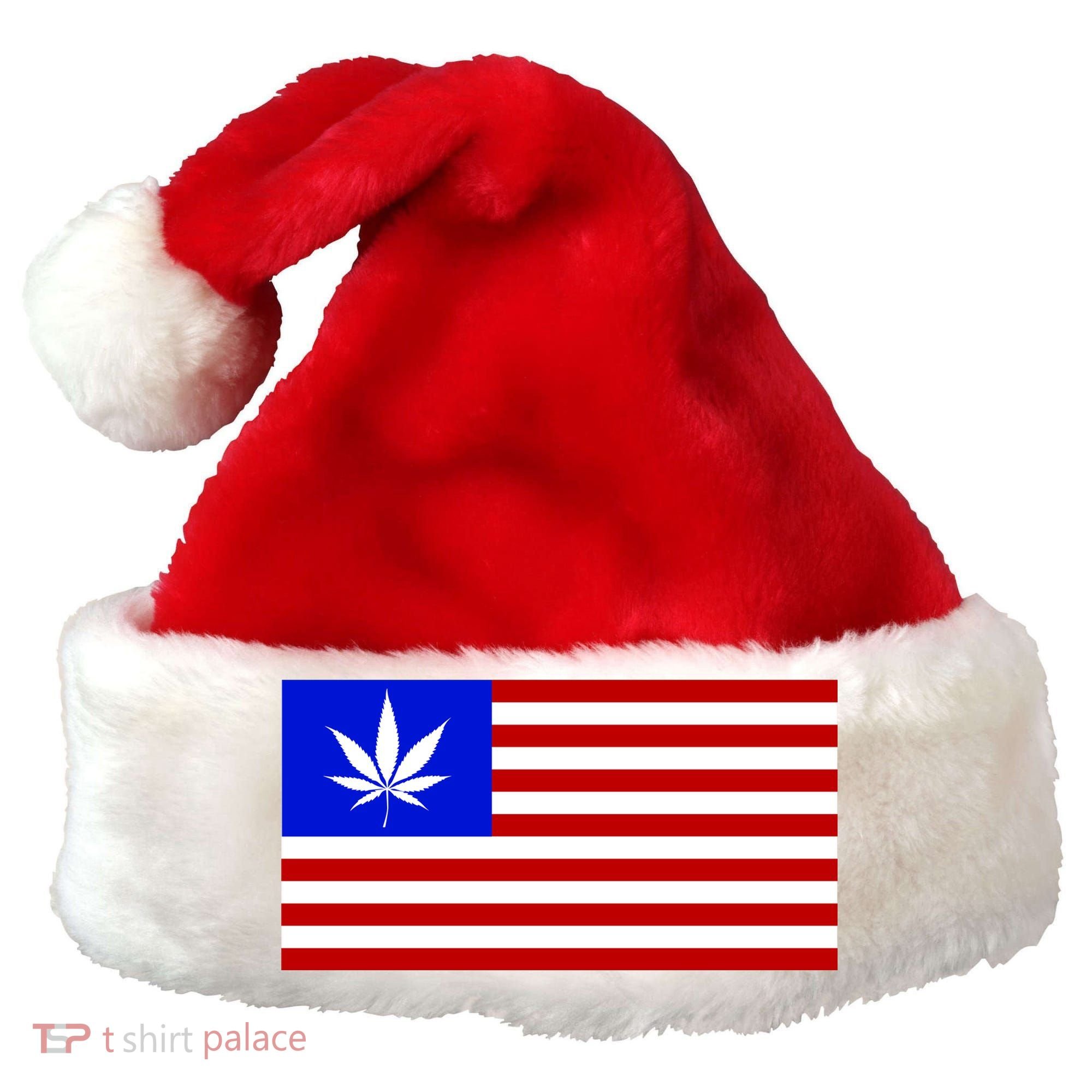 American USA Weed Flag Santa Hat