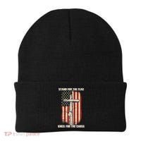 Americans Stand For The Flag Kneel For The Cross Beanie thumb 0