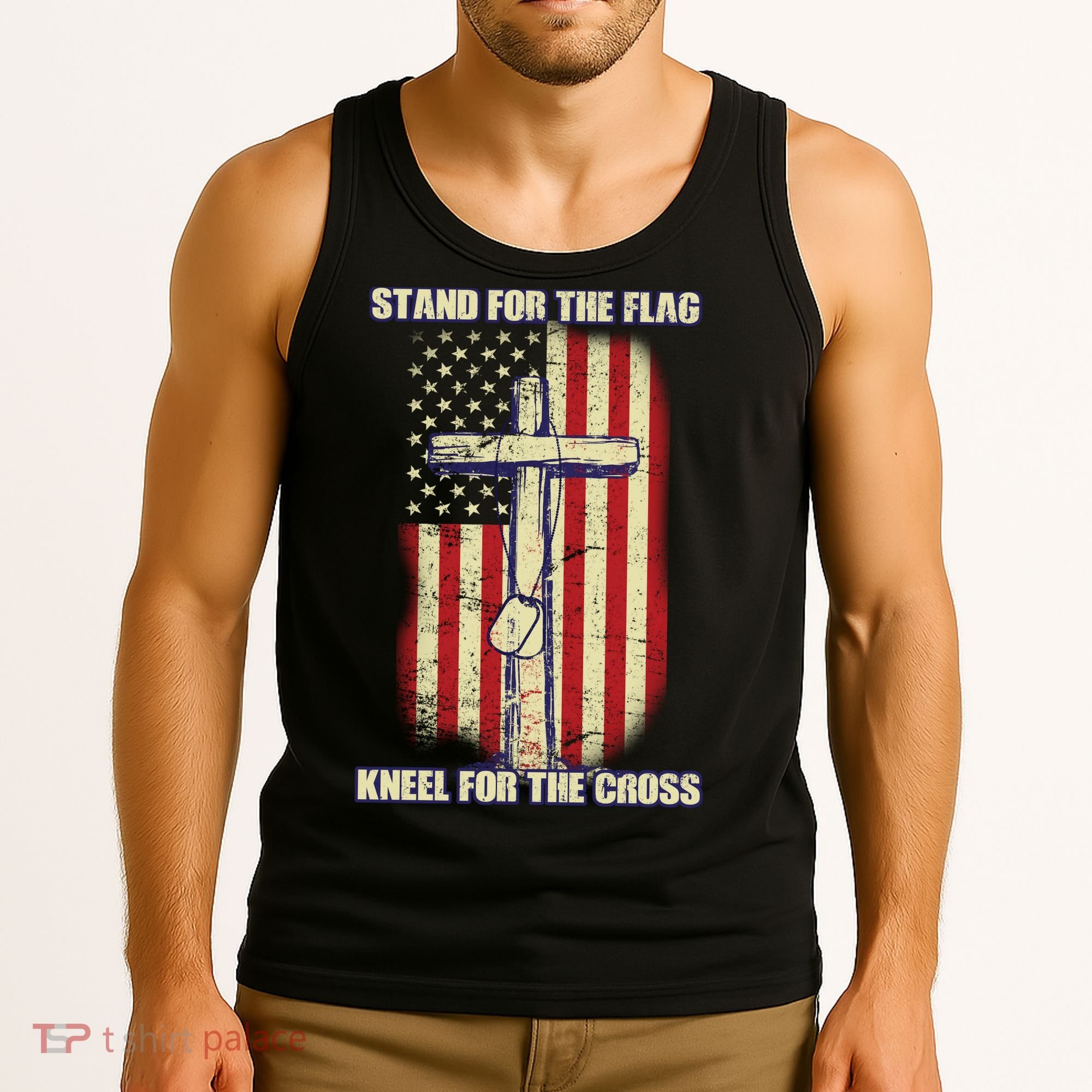 Americans Stand For The Flag Kneel For The Cross Tank Top