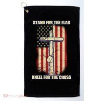 Americans Stand For The Flag Kneel For The Cross Golf Towel thumb 0
