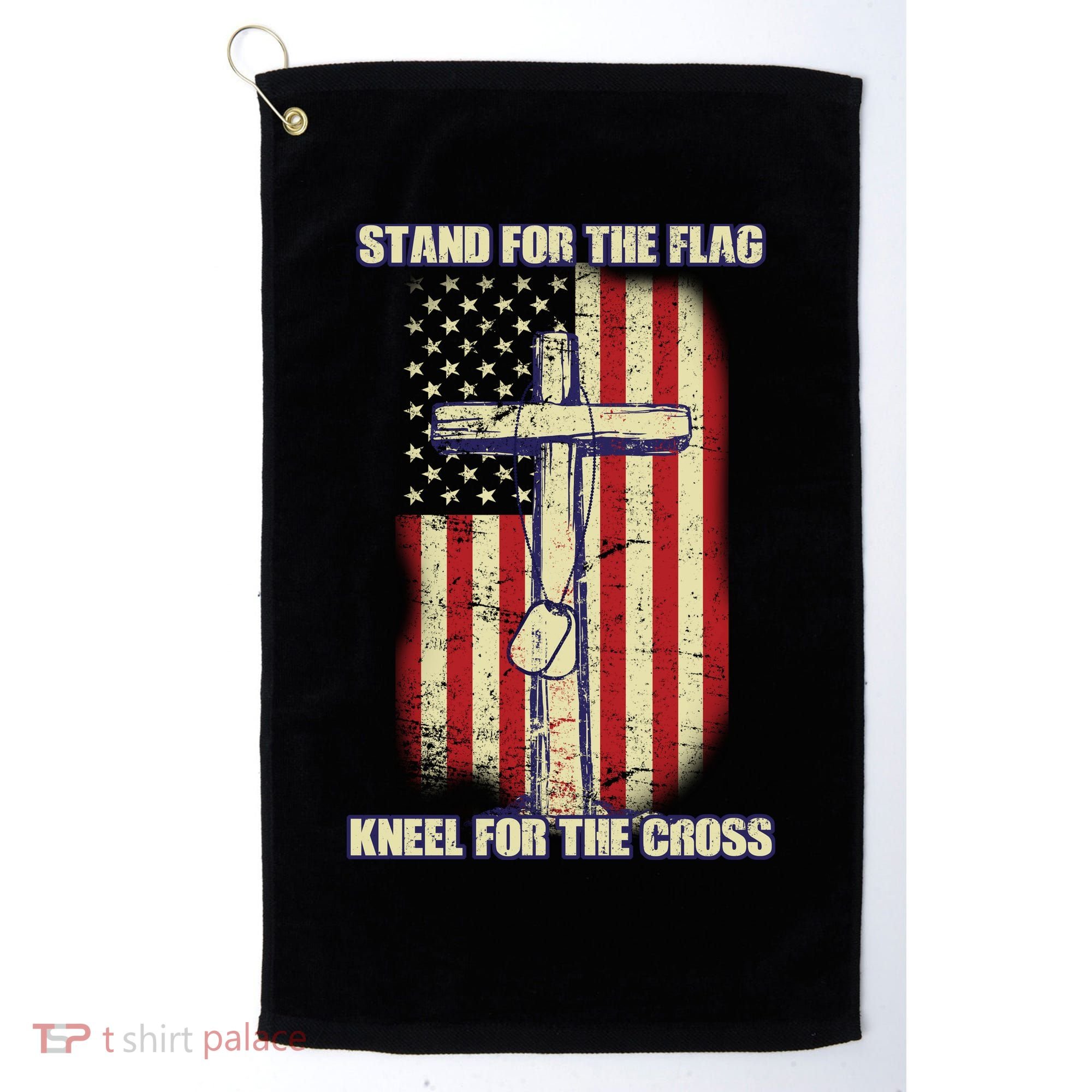 Americans Stand For The Flag Kneel For The Cross Golf Towel