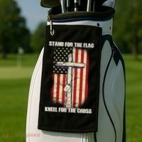 Americans Stand For The Flag Kneel For The Cross Golf Towel thumb 2