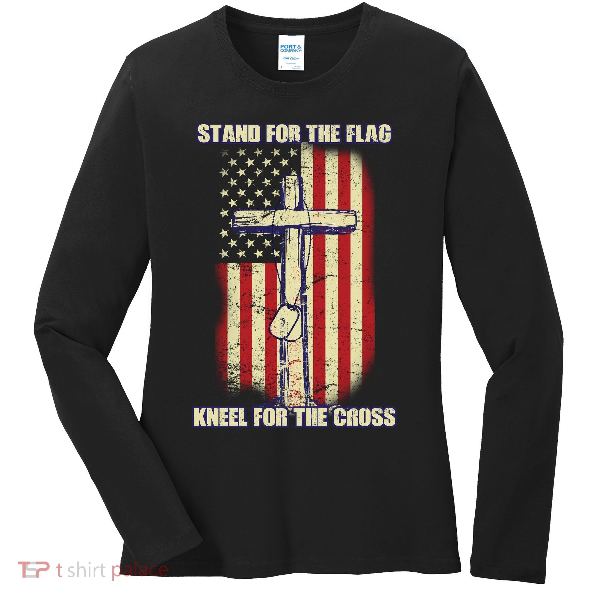 Americans Stand For The Flag Kneel For The Cross Women's Long Sleeve Shirt