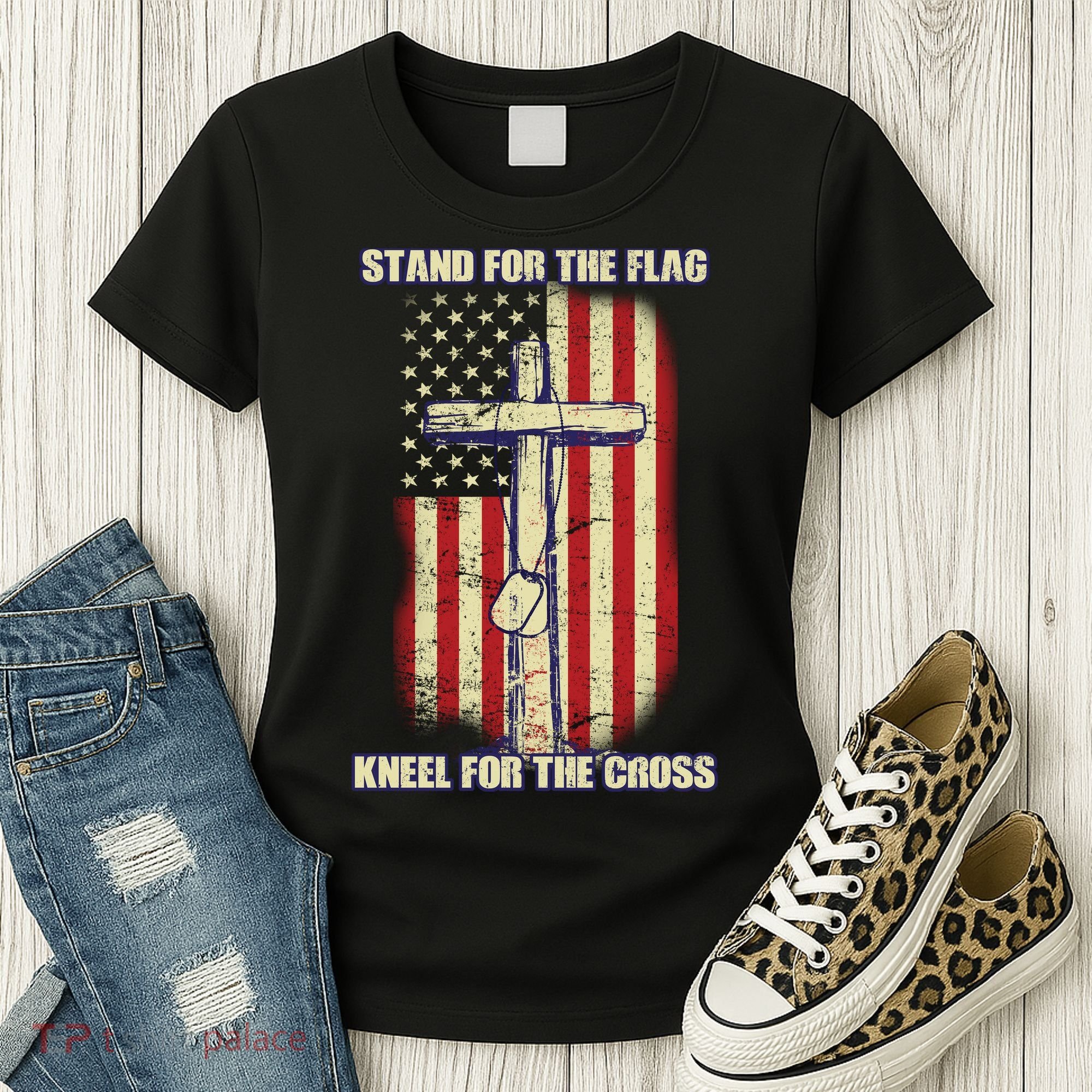 Americans Stand For The Flag Kneel For The Cross Women's T-Shirt