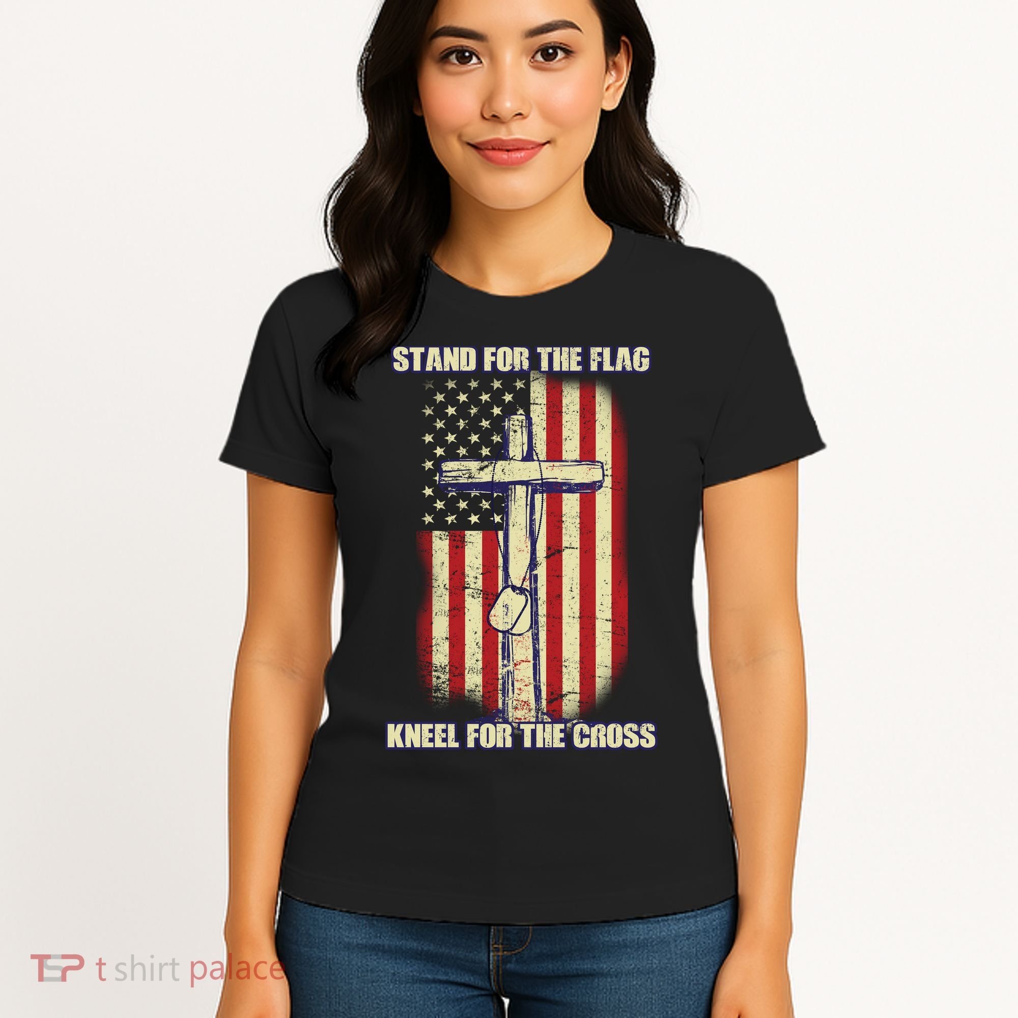 Americans Stand For The Flag Kneel For The Cross Women's T-Shirt