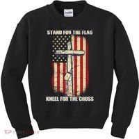 Americans Stand For The Flag Kneel For The Cross Kids Sweatshirt thumb 0