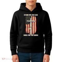 Americans Stand For The Flag Kneel For The Cross Kids Hoodie thumb 4