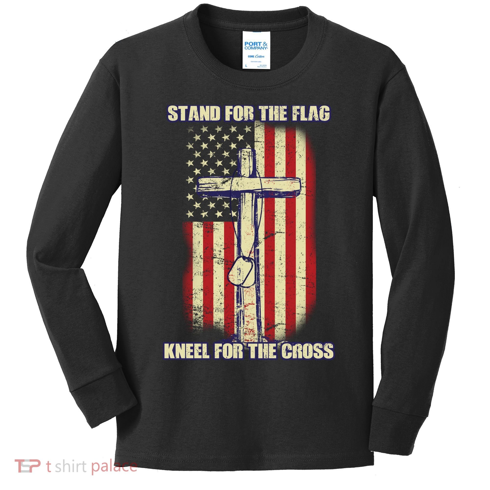 Americans Stand For The Flag Kneel For The Cross Kids Long Sleeve Shirt
