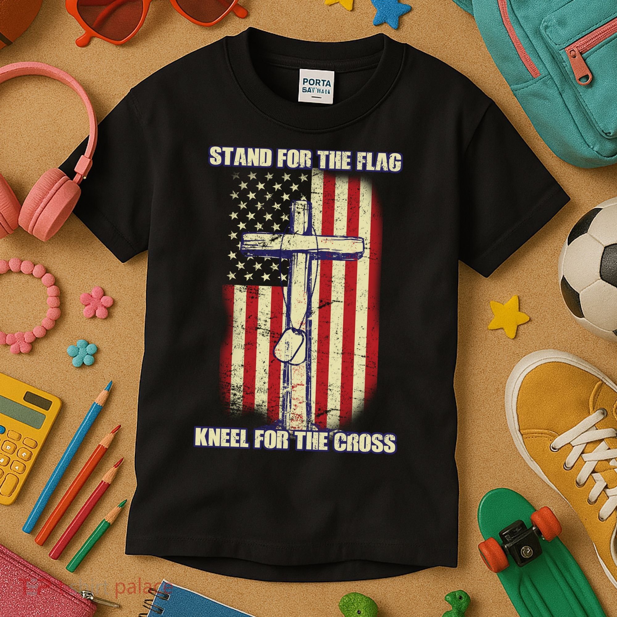 Americans Stand For The Flag Kneel For The Cross Kids T-Shirt