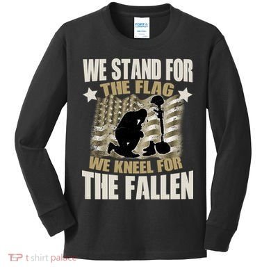 Americans We Stand For The Flag Kneel For The Fallen Kids Long Sleeve Shirt
