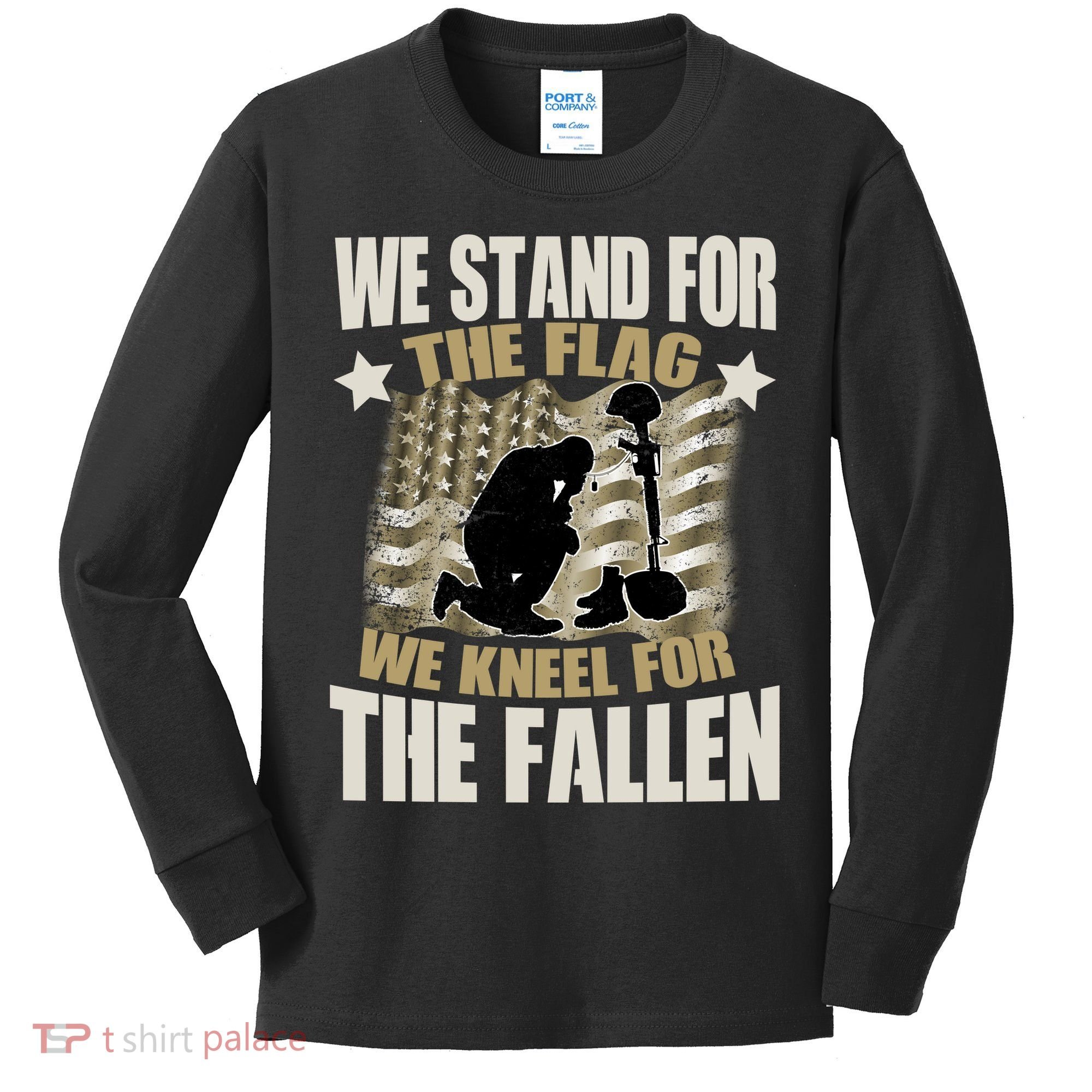Americans We Stand For The Flag Kneel For The Fallen Kids Long Sleeve Shirt