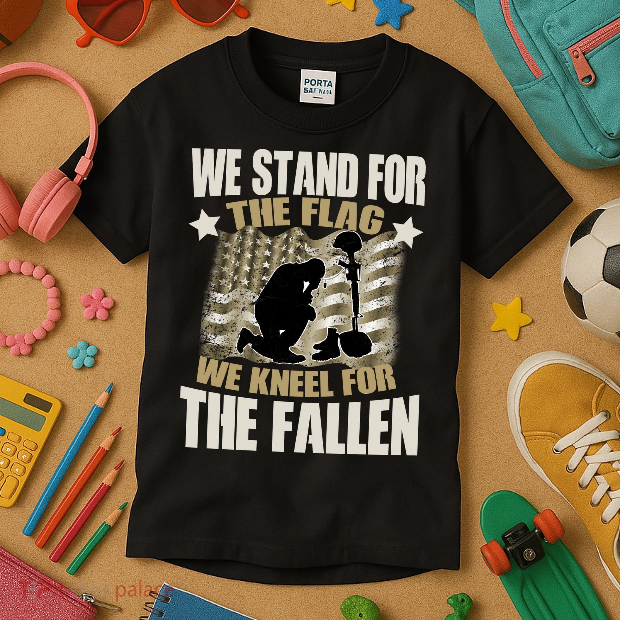 Americans We Stand For The Flag Kneel For The Fallen Kids T-Shirt