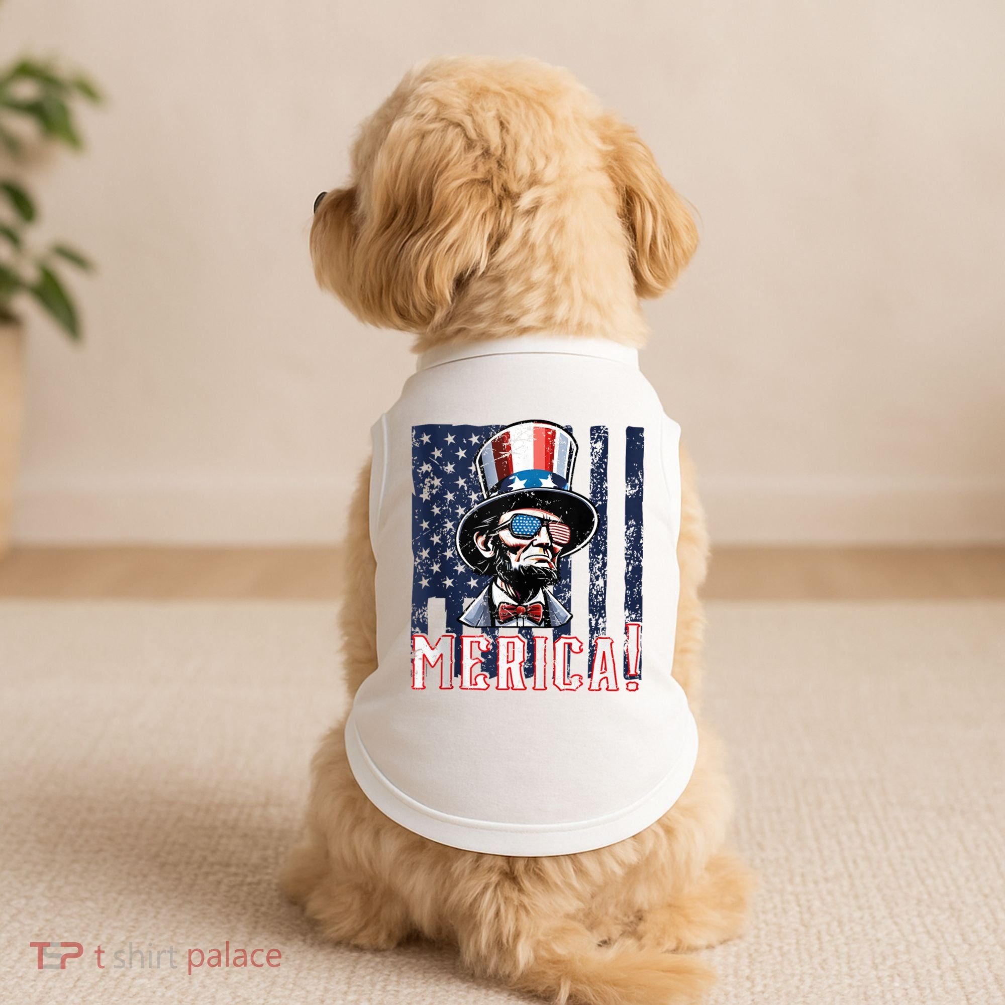 Abe Merica Flag Patriotic Abraham Lincoln 4th Of July Tank Top Doggie Tank