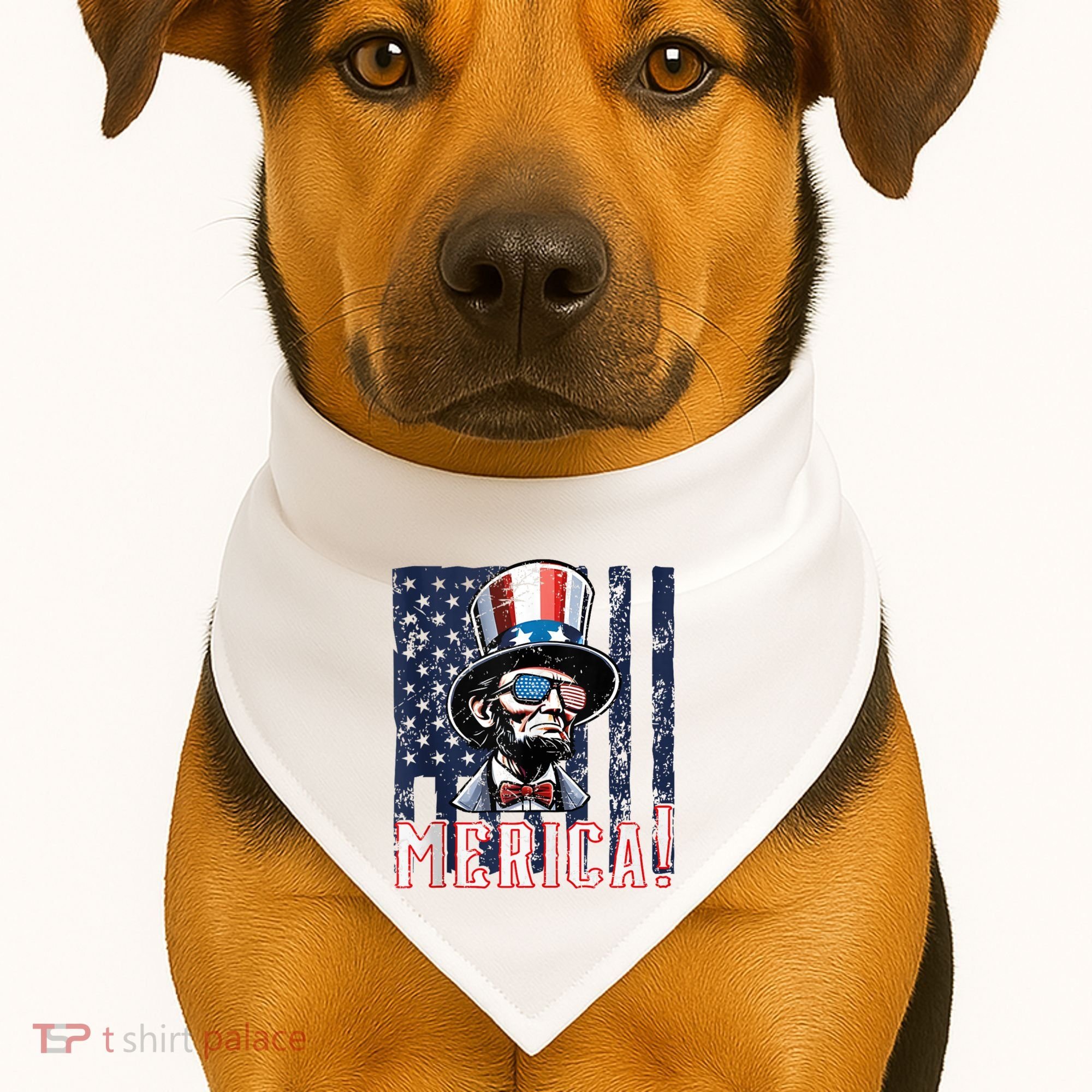 Abe Merica Flag Patriotic Abraham Lincoln 4th Of July Tank Top USA-Made Doggie Bandana
