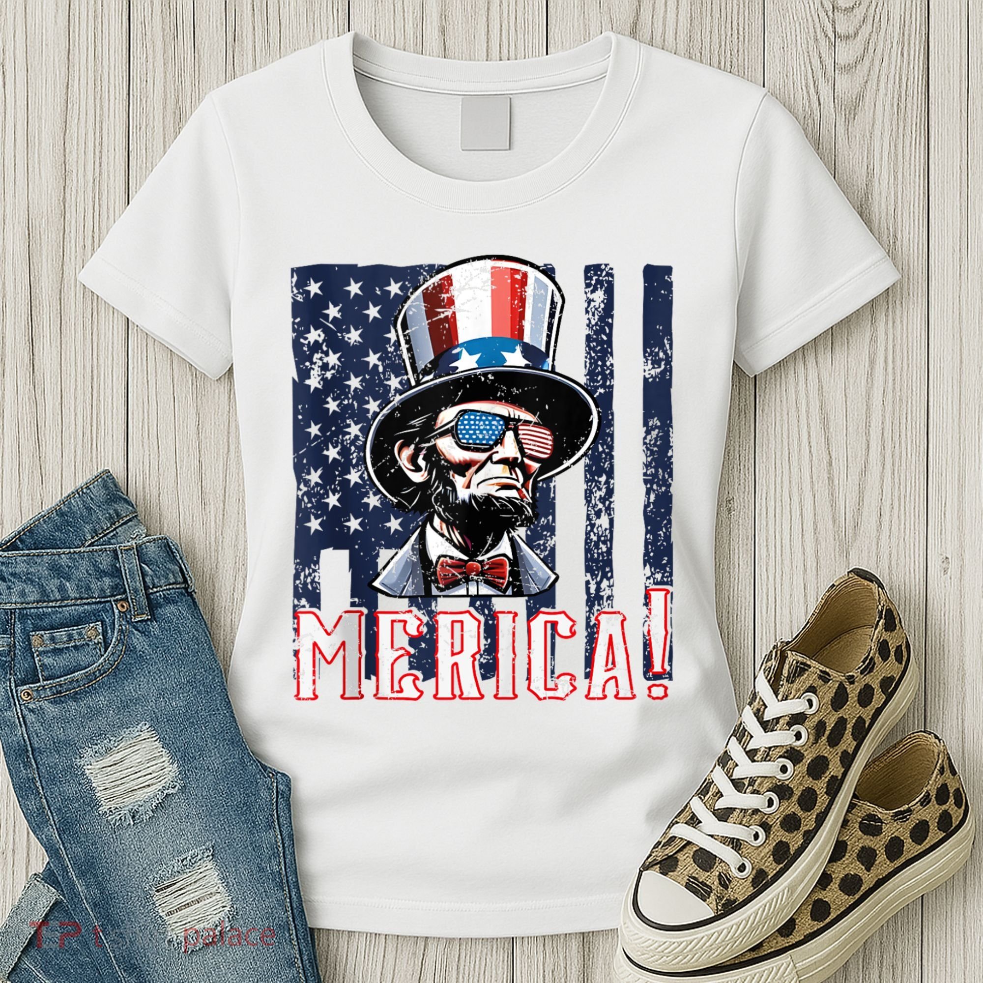Abe Merica Flag Patriotic Abraham Lincoln 4th Of July Tank Top Women's T-Shirt