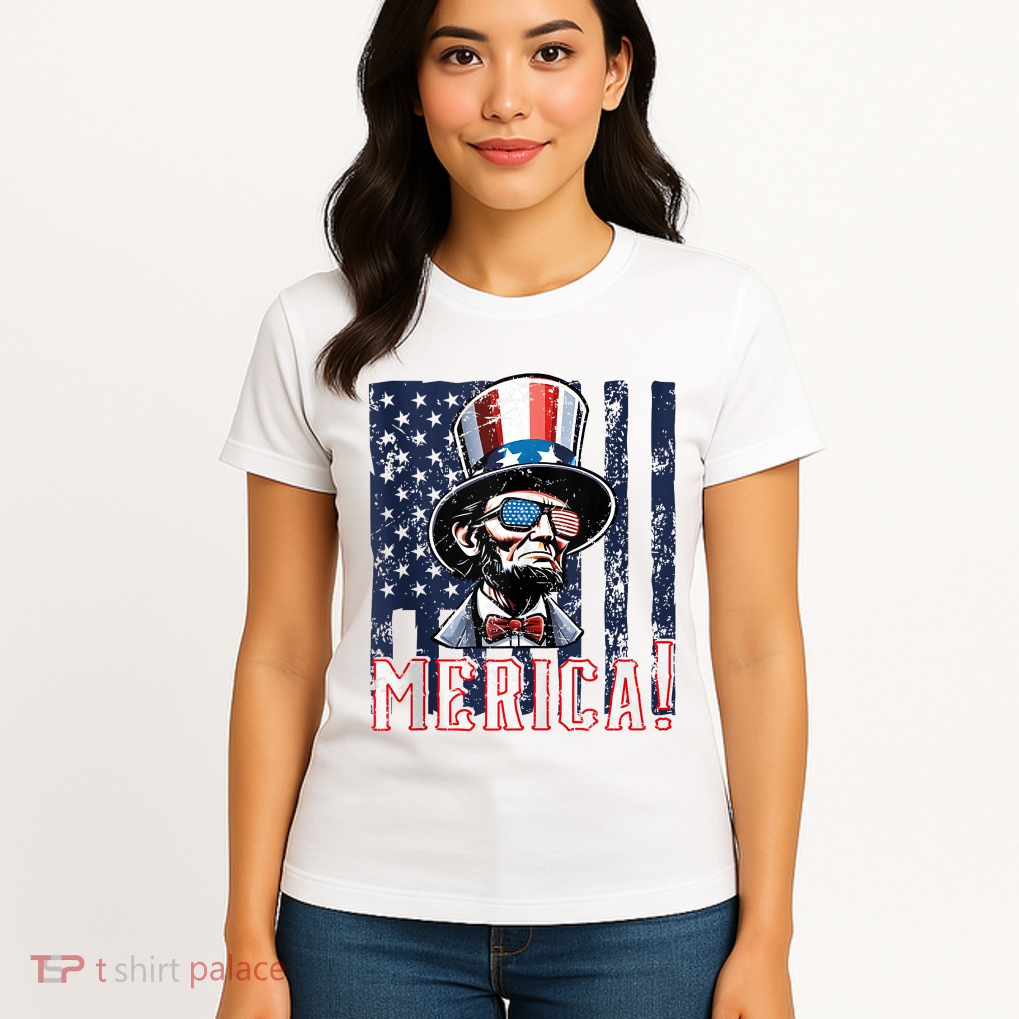 Abe Merica Flag Patriotic Abraham Lincoln 4th Of July Tank Top Women's T-Shirt