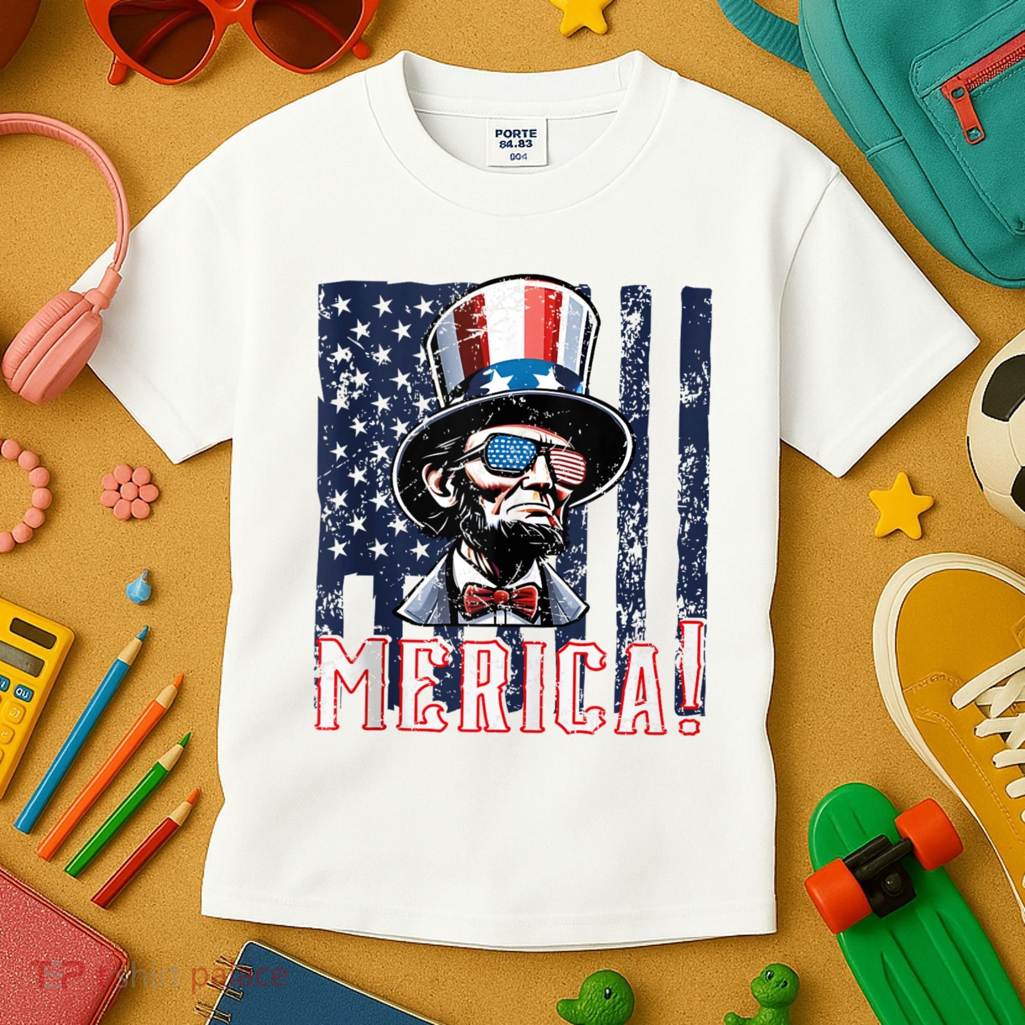 Abe Merica Flag Patriotic Abraham Lincoln 4th Of July Tank Top Kids T-Shirt