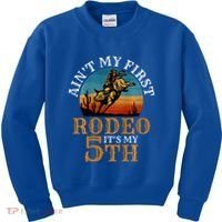 AinT My First Rodeo Bull Riding 5th Birthday Kids Sweatshirt thumb 0