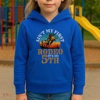 AinT My First Rodeo Bull Riding 5th Birthday Kids Hoodie thumb 3