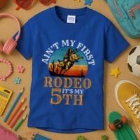AinT My First Rodeo Bull Riding 5th Birthday Kids T-Shirt thumb 3