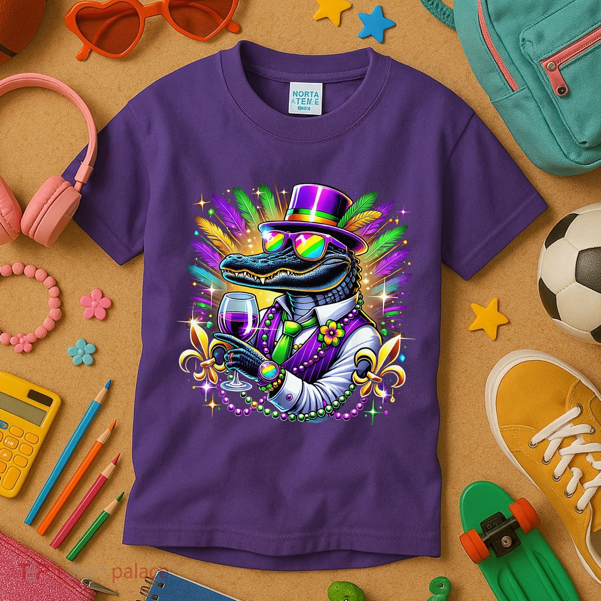 Alligator Mardi Gras Carnival Party Outfit Kids T-Shirt