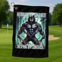 Alpha Male Human By Chance Alpha By Choice Alpha Wolf Golf Towel thumb 1